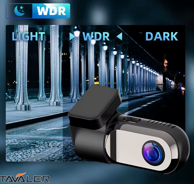 TAVALER Mini HD caméra de tableau de bord – Enregistreur vidéo voiture avec moniteur 24h et connectivité USB/WiFi