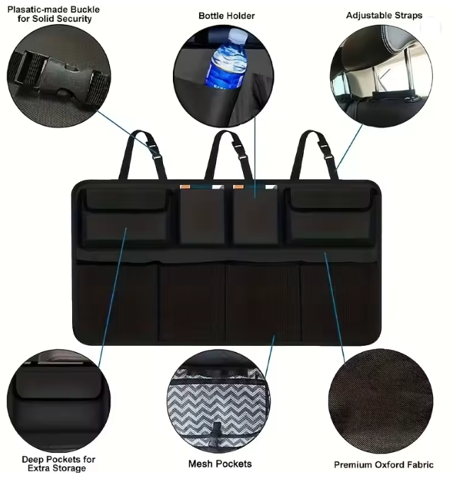 Sac de rangement suspendu en maille – Organisateur multifonction pour dossier de siège voiture/SUV
